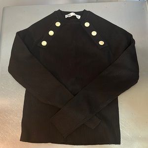 Zara Ribbed Knit Military Sweater With Gold Buttons